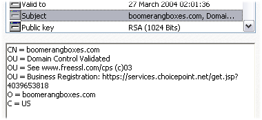 Example of an SSL Certificate which has been auto-validated